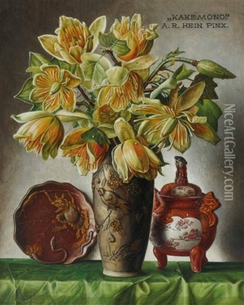 Blumenstraus In Vase Und Asiatischer Dekor Oil Painting - Alois Raimund Hein