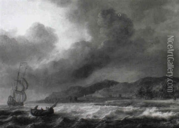 Dutch Levanter In Choppy Seas Off The Coast Oil Painting - Jan Theunisz Blankerhoff
