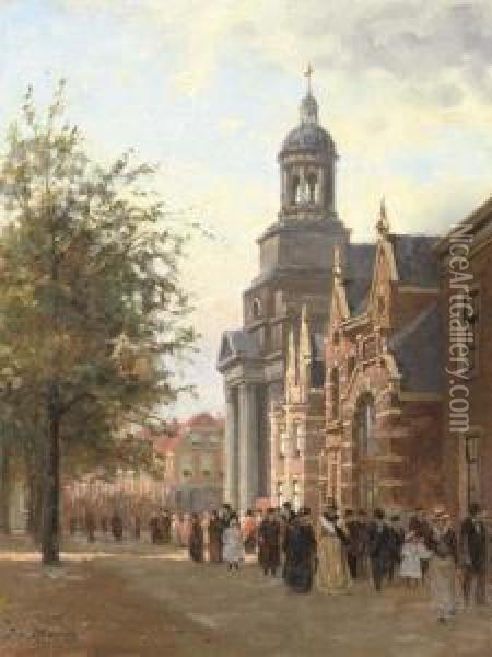 Numerous Cityfolk Oil Painting - Jan Van Dam