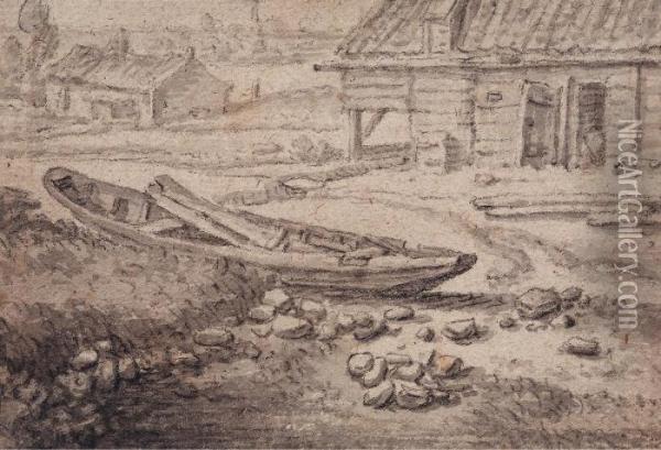 Am Ufer Liegendes Boot Oil Painting - Herman Saftleven