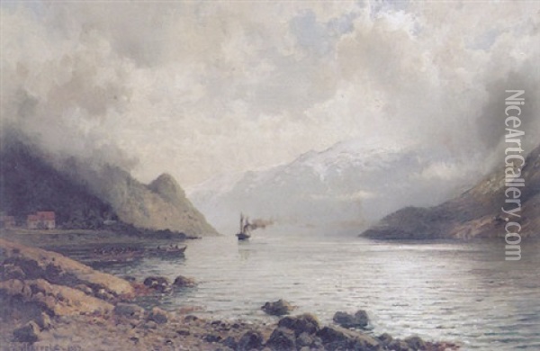 On The Fjord Oil Painting - Anders Monsen Askevold