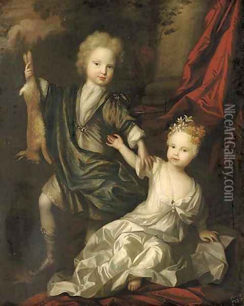 Double portrait of a boy and a girl of the Lister family Oil Painting - Pieter Harmansz Verelst