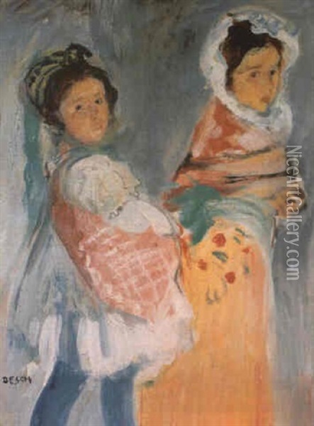 Deux Petites Filles Oil Painting - Auguste Theodore Desch