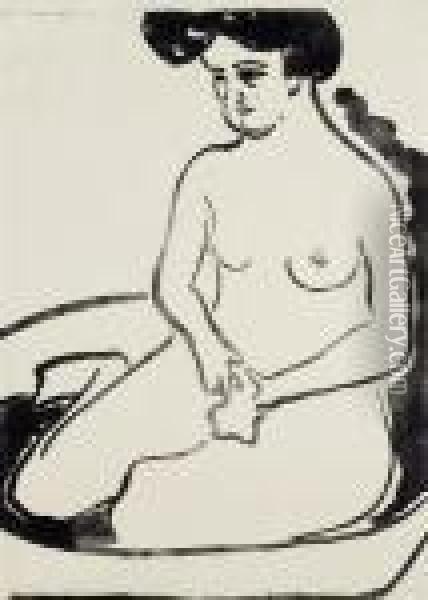 Grosser Madchenakt In Badetub Oil Painting - Ernst Ludwig Kirchner