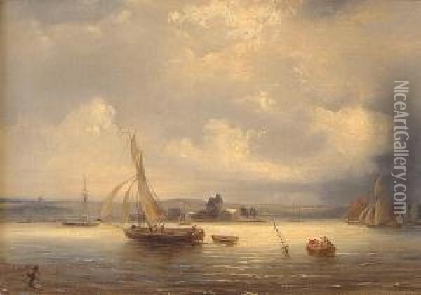 Fishing Boats In An Estuary And Off Theneedles Oil Painting - Frederick Calvert