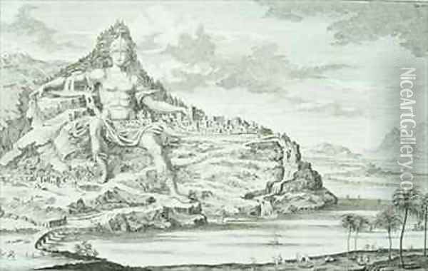 The Colossus of Mount Athos Macedonia Oil Painting - Johann Bernhard Fischer von Erlach