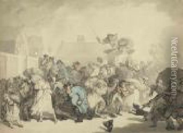 A Squall In Hyde Park, London Oil Painting - Thomas Rowlandson