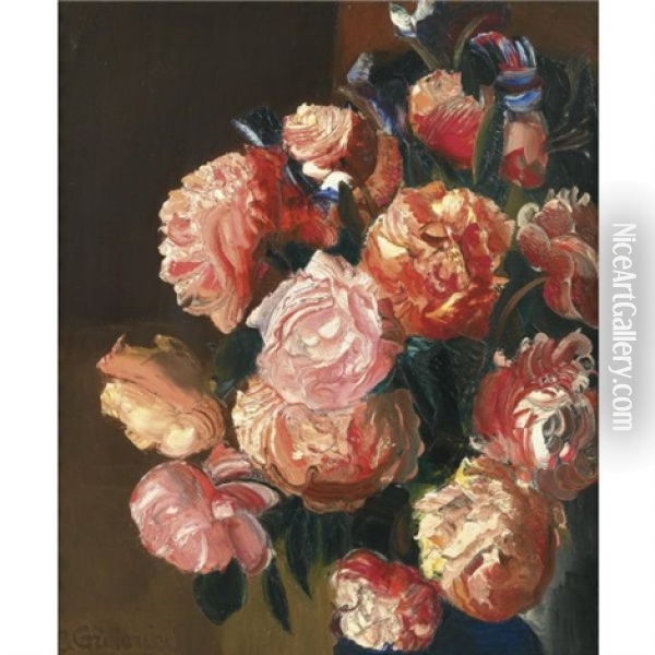 Bouquet Of Flowers Oil Painting - Boris Dmitrievich Grigoriev
