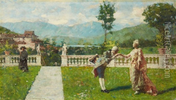 Courtship Scene In A Park Oil Painting - Giuseppe Barbaglia