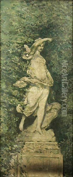A Scuplture In The Park Of Versailles Oil Painting - Paul Cesar Helleu