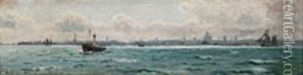 View Of Copenhagen Habour Oil Painting - Christian Blache