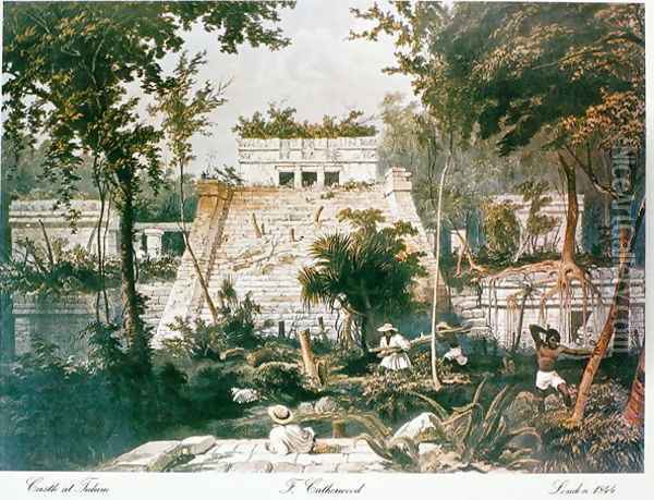 Temple and pyramid, Tulum, Yucatan, Mexico, 1844 Oil Painting - Frederick Catherwood