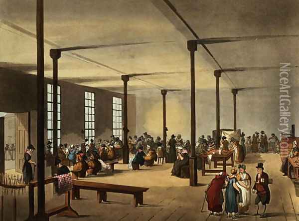 Workhouse, St. Jamess Parish, from Ackermanns Microcosm of London Oil Painting - T. Rowlandson & A.C. Pugin