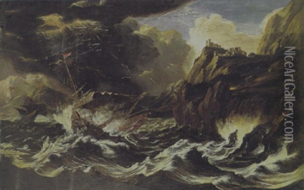 Tempesta Con Costa Marina E Barche Oil Painting - Pieter Mulier the Younger