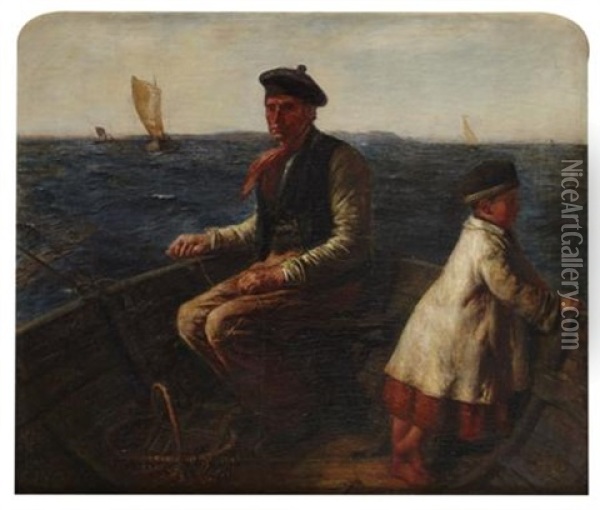 Mackerel Fishing At Sunset Oil Painting - Hugh Cameron