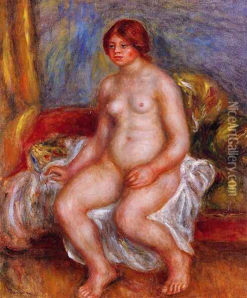 Nude Woman On Gree Cushions Oil Painting - Pierre Auguste Renoir