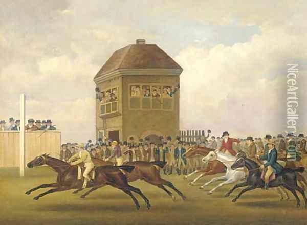 Sir H.T. Vane's Hambletonian beating Mr. Cookson's Diamond in the Match for 3,000 Guineas, Beacon Course, Newmarket Craven Meeting, 1799 Oil Painting - John Nost Sartorius