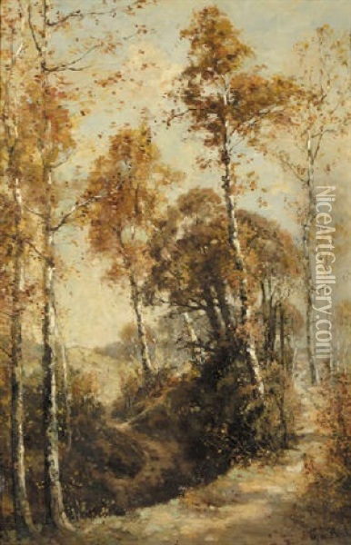 A Shepherd And Flock In A Wooded Landscape Oil Painting - Theophile De Bock