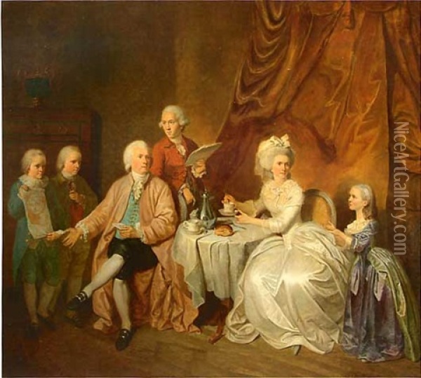 Portrait D'un Amateur Et De Sa Famille Oil Painting - Pierre Alexandre Wille