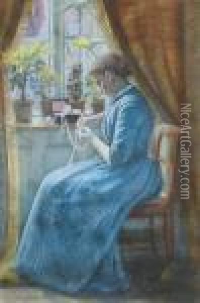 Ung Dame Som Syr I Et Interior (young Lady Sewing In Aninterior) Oil Painting - Anna Ancher