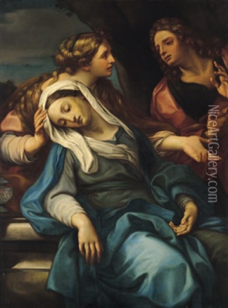 La Madonna Addolorata Confortata Da Una Pia Donna E Da San Giovanni Evangelista Oil Painting - Giuseppe Bartolomeo Chiari