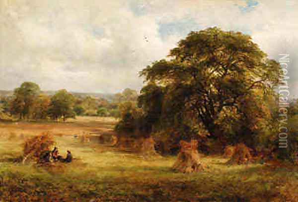 Family at Rest in the Hay Stacks Oil Painting - David Payne