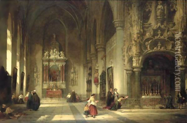 The Chapel Of St Nicholas, Dixmunde, Flanders Oil Painting - David Roberts