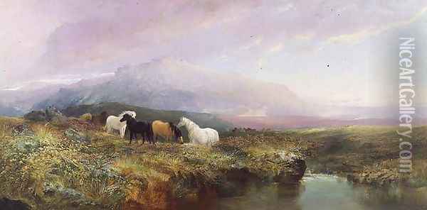 Ponies on Dartmoor Oil Painting - William Widgery