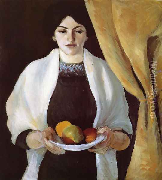 Portrait with Apples- Wife of the Artist 1909 Oil Painting - August Macke