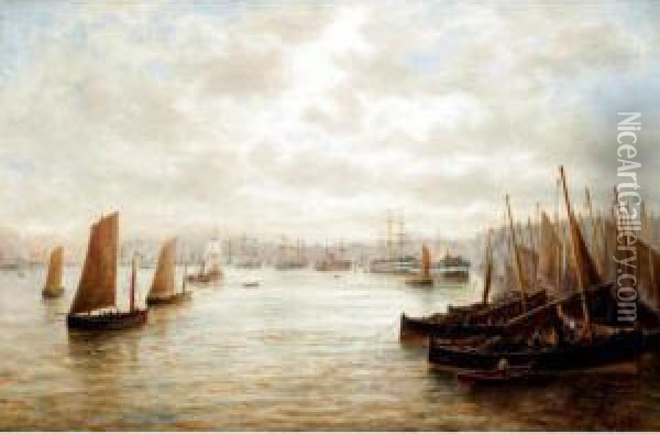 River Port With Barges Oil Painting - Bernard Benedict Hemy