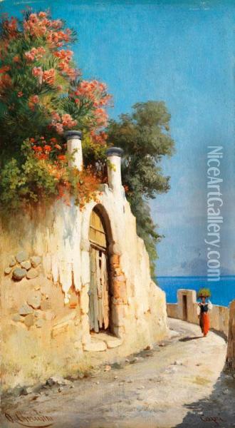Uferstrasse Mit Mauertor Bei Capri Oil Painting - Andrea Cherubini