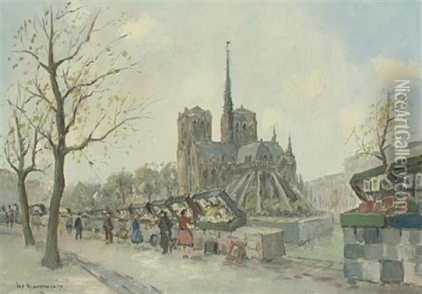 Street Market In Notre Dame Oil Painting - Hendrik Cornelis Kranenburg