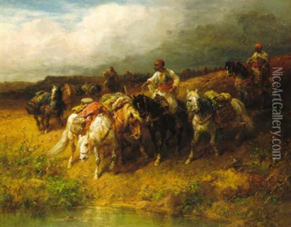 The Water Hole Oil Painting - Adolf Schreyer