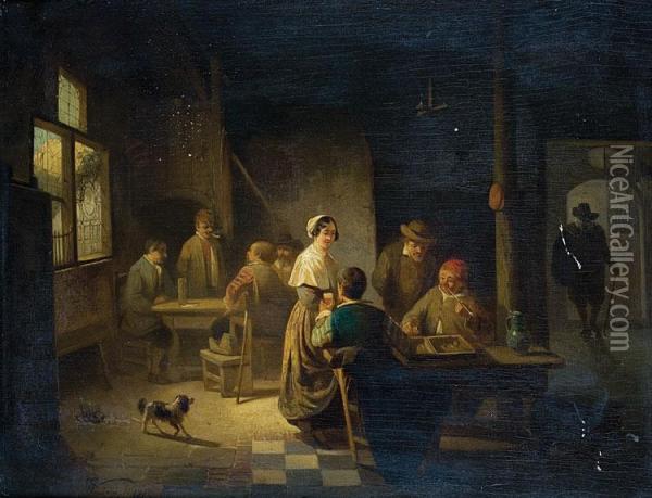 Scene D'auberge Oil Painting - Willem Linnig Jr.