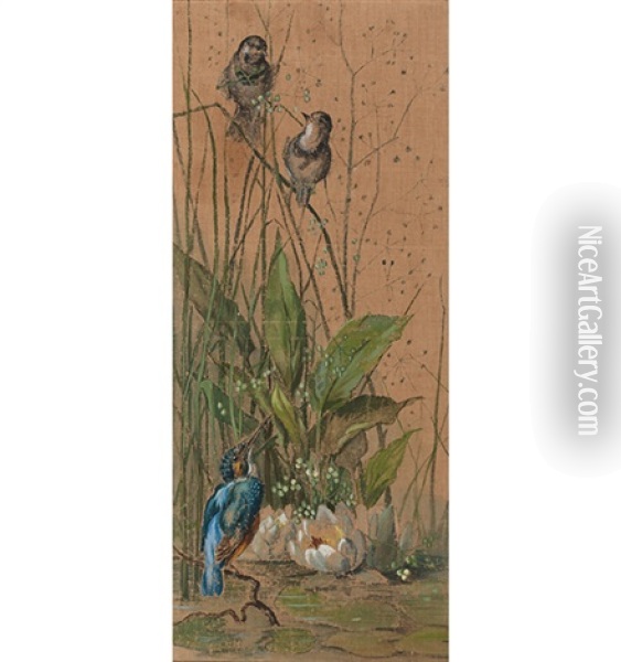 Gegenstucke. Zwei Teichlandschaften Mit Vogeln (pair) Oil Painting - Camille de Tscharner-Vigneulle