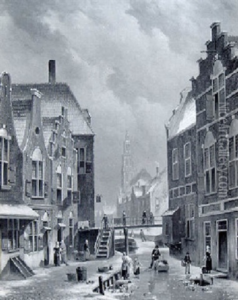 Winter Scene In Amsterdam Oil Painting - Oene Romkes De Jongh
