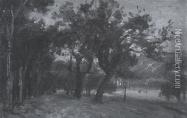 Eichenwald Mit Zwei Machtigen Baumen Im Vordergrund Mit Blick Auf Weide Und Waldlandschaft Oil Painting - Karl Peter Burnitz