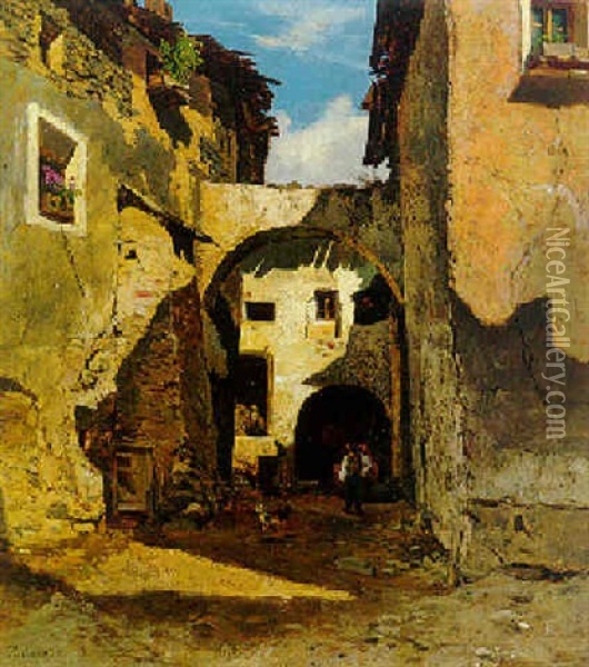 Dorfidylle Oil Painting - Rudolf Ribarz