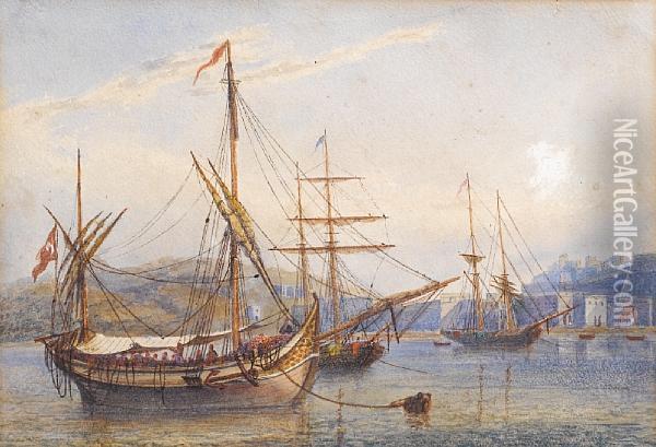 Turkish Vessel At Malta With Pilgrims Bound For Mecca Oil Painting - William Clarkson Stanfield