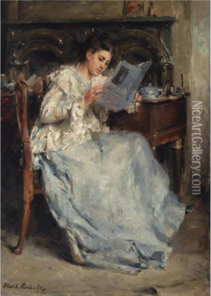 Tjieke Roelofs Reading Oil Painting - Albert Roelofs