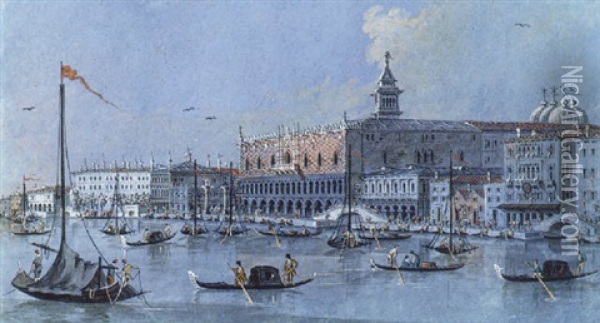 View Of The Riva Degli Schiavoni, Venice, With The Doge's Palace And The Piazetta San Marco Oil Painting - Giacomo Guardi