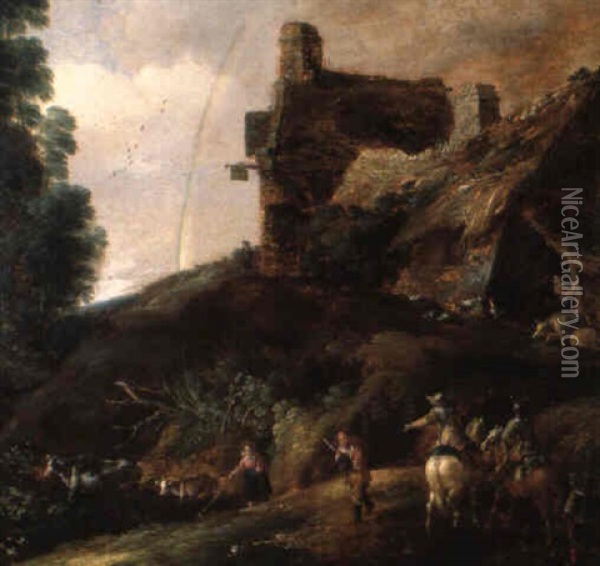 Landelijk Tafereel Met Ruiters Oil Painting - Gillis (Egidius I) Peeters