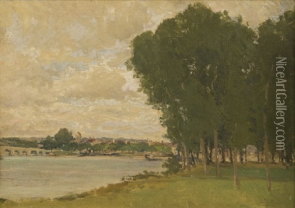 View On The Seine Oil Painting - Hans (Jean) Iten