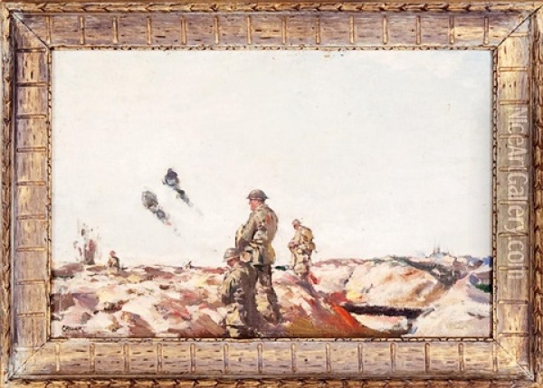 Ww1 Battlefield Scene Oil Painting - Frank R. Crozier