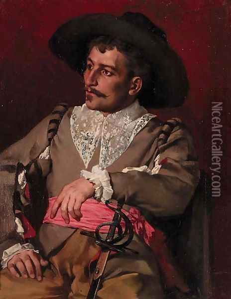 The pensive cavalier Oil Painting - Anton Muller