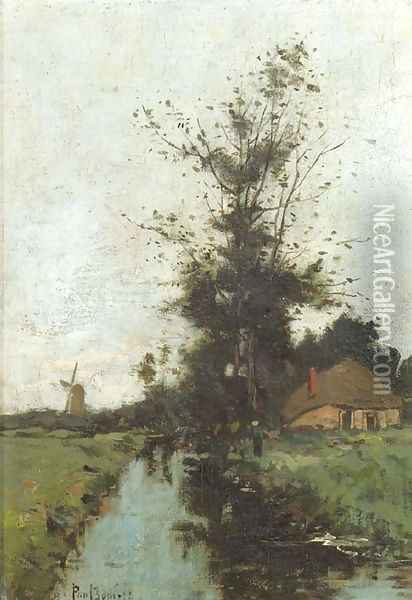 A stream in a polder landscape Oil Painting - Paul Bodifee