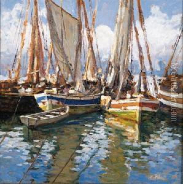 Barche E Riflessi Oil Painting - Giuseppe Palanti
