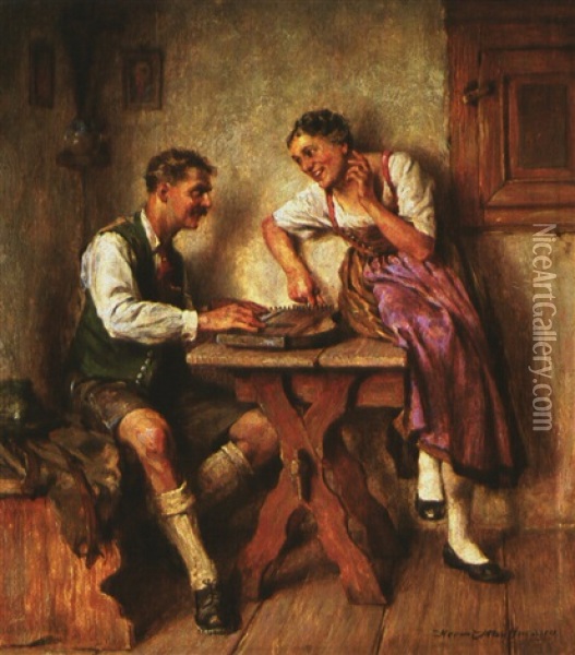 Der Zitherspieler Oil Painting - Hermann Kauffmann the Elder