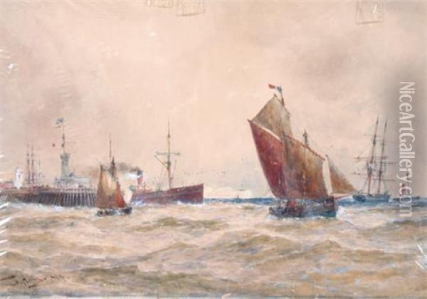 Leaving Port Oil Painting - Thomas Bush Hardy