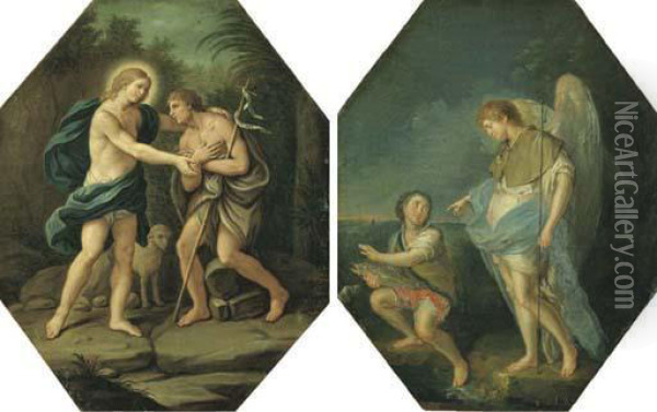 Gesu E San Giovanni Battista; E Tobiolo E L'angelo Oil Painting - Antonio Sarnelli